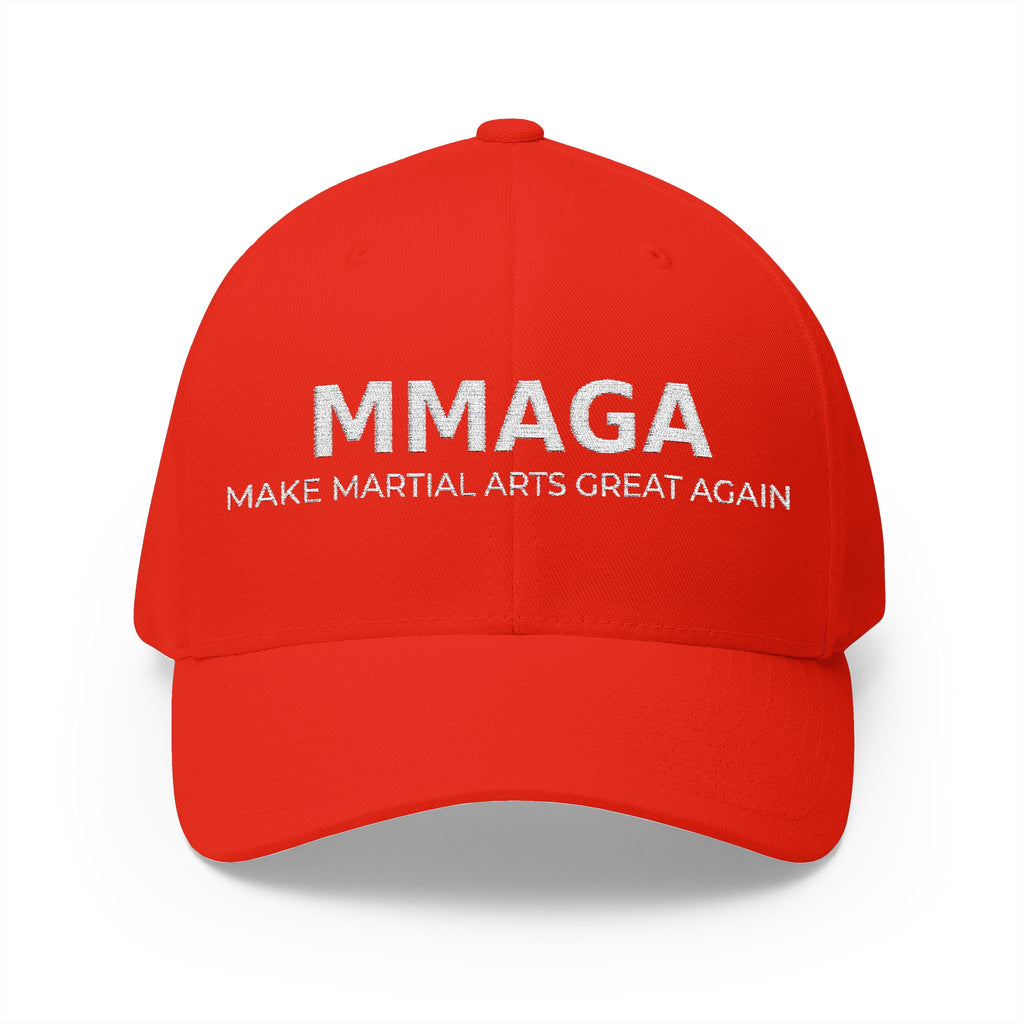 Embroidered MMAGA Closed-Back Cap — White Structured Baseball Hat